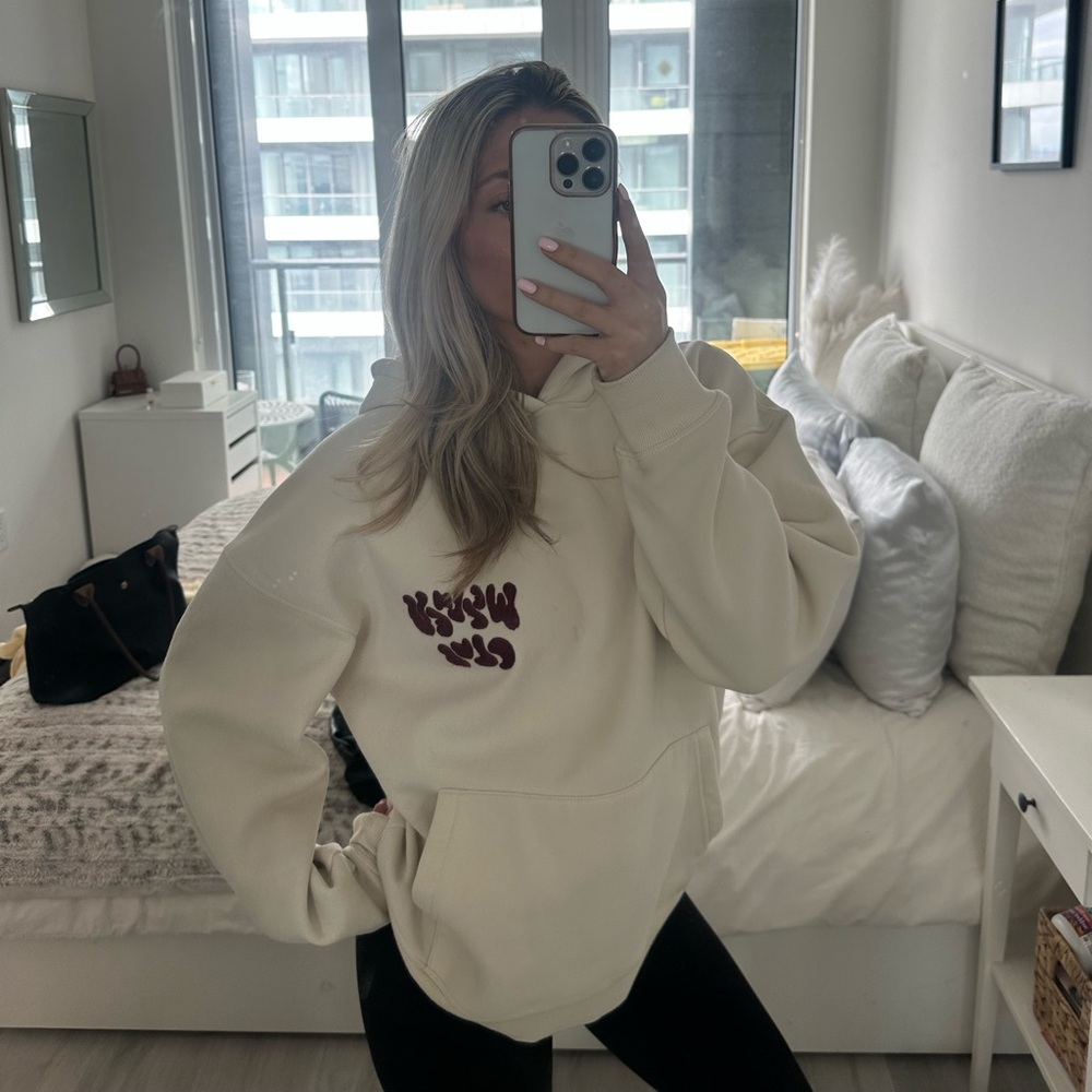 Cotton On Cream Hoodie with Burgundy Script